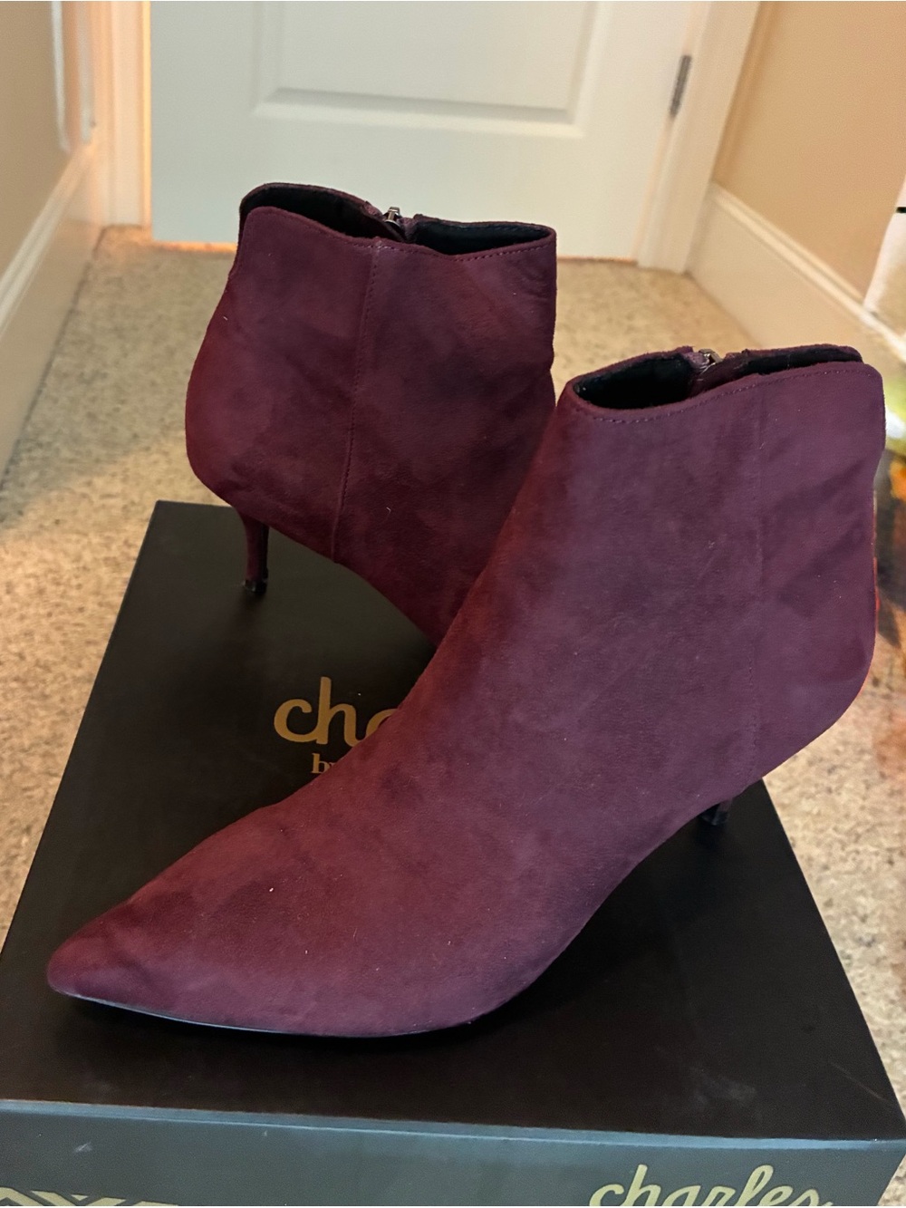 Charles By Charles David Burgundy Suede Pointed Toe Ankle Booties